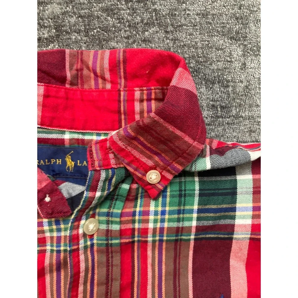 Ralph Lauren Flannel Shirt Boys 5 Multicolor Tartan Plaid Pony Logo Button Down‎